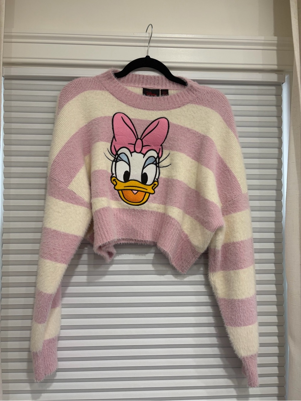 RARE Disney Forever 21 Daisy Duck XS Cropped Knit Sweater Pink/White Stripe